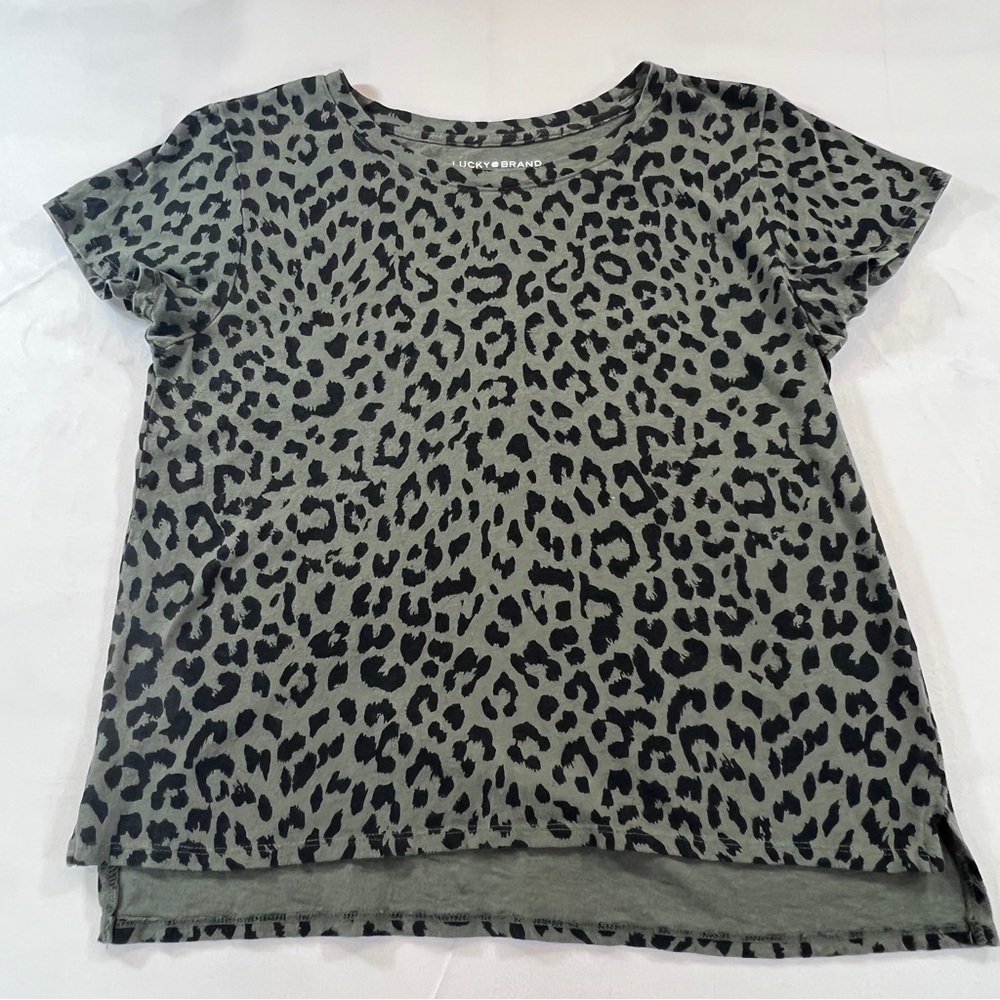 Lucky Brand Green and Black Animal Print Top